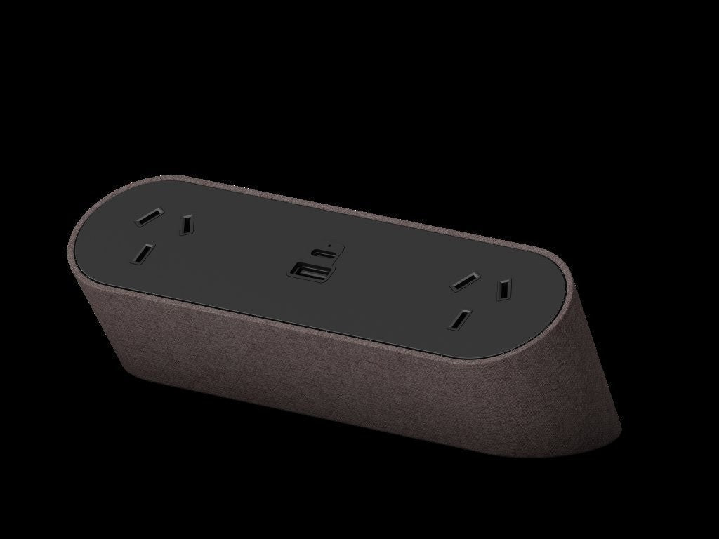 Power Rail - NOVA TRIO Fabric Wrapped: 2 (Double) GPO, USB A/C Fast - Charging Outlets with 1000mm Tag Lead and D Splitter - The Softwiring Shop - Electrical Soft Wiring
