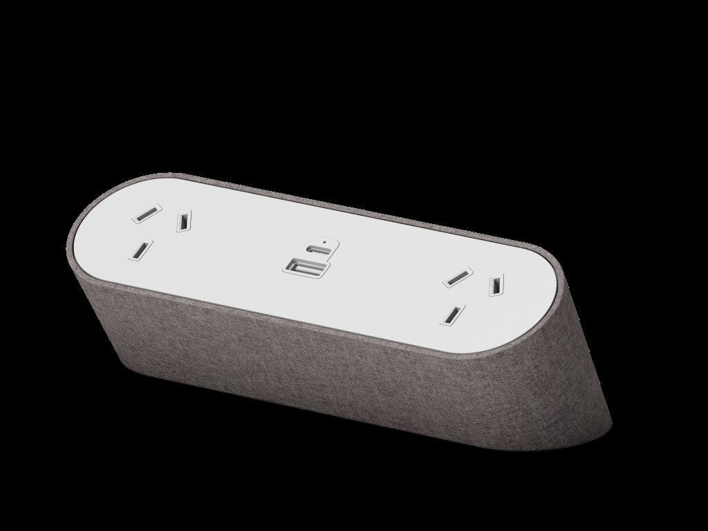 Power Rail - NOVA TRIO Fabric Wrapped: 2 (Double) GPO, USB A/C Fast - Charging Outlets with 1000mm Tag Lead and D Splitter - The Softwiring Shop - Electrical Soft Wiring