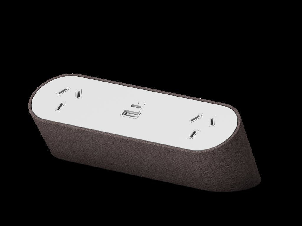 Power Rail - NOVA TRIO Fabric Wrapped: 2 (Double) GPO, USB A/C Fast - Charging Outlets with 1000mm Tag Lead and D Splitter - The Softwiring Shop - Electrical Soft Wiring