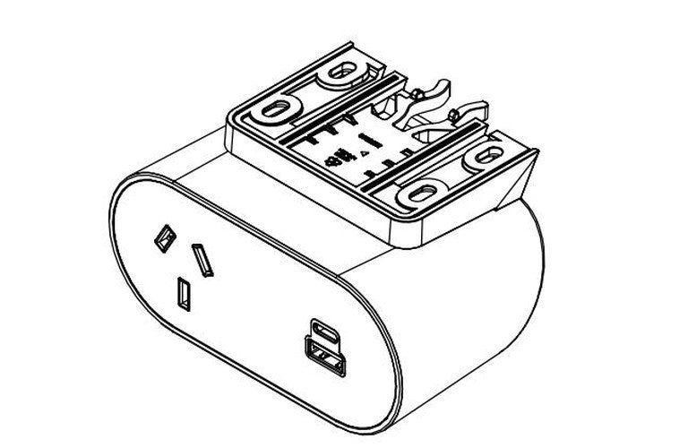 Undermount Rail - NOVA DUO: 1 (Single) GPO, USB A/C Fast - Charging Outlets with 1000mm Tag Lead and D Splitter - The Softwiring Shop - Electrical Soft Wiring